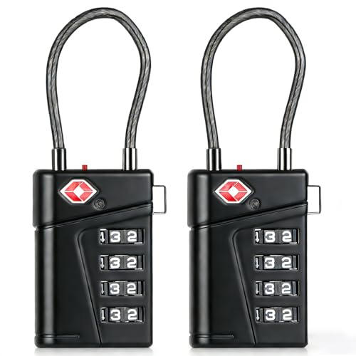 TSA008 Luggage Locks,[Security Upgrade][2 Pack] Diyife 4-Digit Code Padlock with Open Alert Indicator & Flexible Cables,Resettable Zinc Alloy Combination Padlocks,Small Travel Locks for Suitcases Case
