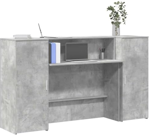 KTHLBRH Empfangstheke, Betongrau, Empfangstheke mit Aufbewahrung, integrierter Schreibtisch für Büro und Geschäft, 180 x 50 x 103,5 cm