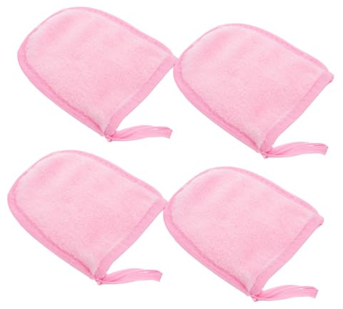 BESPORTBLE 4Pcs Facial Cleaning Gloves Soft Makeup Remover Puff Reusable Washable Pink Cosmetic Exfoliating Skincare Gloves for Gentle Deep Cleansing