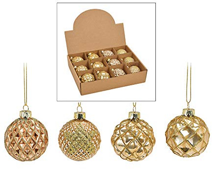 12 Weihnachtskugeln aus Glas – Ø 6 cm – Christbaumkugeln Set – Glaskugeln für Weihnachtsbaum – edle Tannenbaum Deko – klassisch, modern & elegant – Weihnachtsdeko Baumkugeln (Gold)
