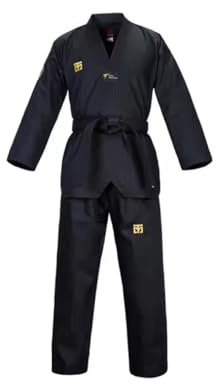 Taekwondo Gi Set DobokTaekwondo Standard Uniform TKD Kostym med bälte, Svart, 160CM