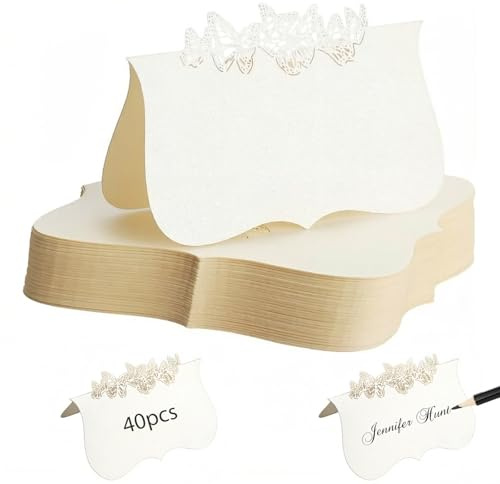 Tischkarten Hochzeit, Durchbrochen Platzkarten Blanko, Schmetterling Namensschilder Hochzeit, Kärtchen zum Beschriften, Tischkärtchen für Geburtstag Kommunion Taufe Uvm, 40 Stück