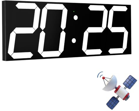 CHKOSDA 45cm Large Digital Wall Clock with GPS Auto-Sync Time - White | No Wi-Fi,50m Visibility,8-Level Dimming, Timer,Remote,Wall-Mounted, Mains Powered for Living Room, Classroom, Office.