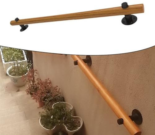 FUBESK Corrimano in legno per scale con supporto da parete, 50 cm, ringhiera per scale in pino per balcone, corridoio, patio, impugnatura di sicurezza arrotondata, per anziani e bambini
