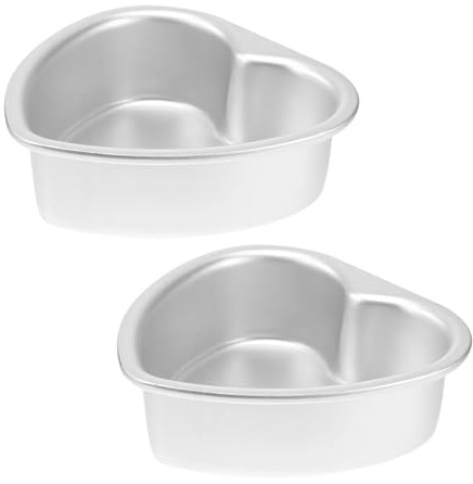 Toyvian 2 Moldes para Pasteles Forma de Corazón 10 Cm, Fondo Fijo, Aleación de Aluminio Reutilizables para Hornear Tartas, Flanes y Cake Pops en Horno Doméstico