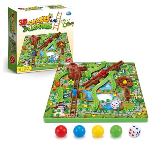 Falafoty Snakes & Ladders Game for Kids Adult Classic Board Game Travel Chess Piece Set, Traditional Family Game Toy Fun Interactive Chess Game Educational Toys Tool with Board, Counters & Dice