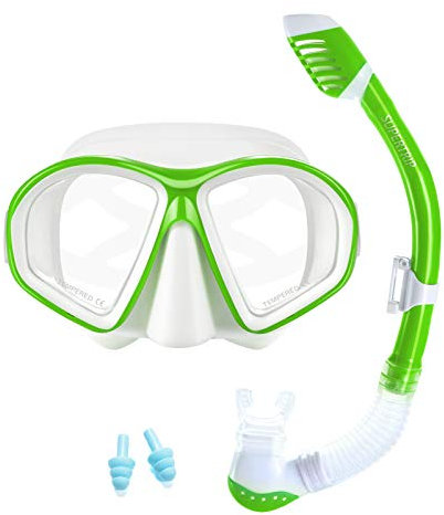 Supertrip Juego de esnórquel para niños, en seco, gafas de buceo con campo de visión panorámico de 180°, máscara de buceo, máscara de esnórquel, juego de gafas impermeables para niños y niñas