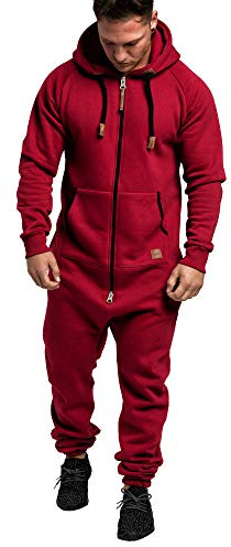 Amaci&Sons Herren Overall Jumpsuit Jogging Onesie Trainingsanzug 3007 Bordeaux/Schwarz L