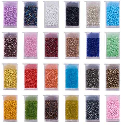 PandaHall 24 Farbe 3mm Samenperlen, 8/0 kleine runde Glasperlen Schmuckset mit abnehmbarer Organizer Box für Freundschaftsarmband Herstellung Perlenweberei