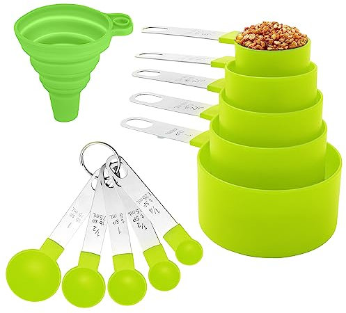 Huygens 8PCS Measuring Cups and Spoons Set,The Measuring Cups and Measuring Spoons with Stainless Steel Handle，Suitable for Solid and Liquid (Yellow-green)