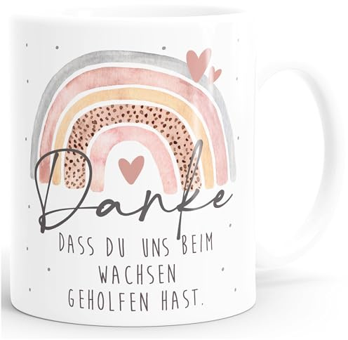 SpecialMe® Tasse Danke dass du uns beim Wachsen geholfen hast Abschiedsgeschenk Kindergarten Geschenk Erzieher Tagesmutter Weiss Keramik-Tasse