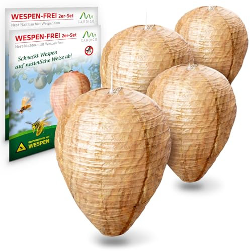 GARDIGO® Wespennest Attrappe 4er Set | Künstliches Wespennest für Wespenabwehr draußen | Gegen neuen Nestbau von Wespen | Zum Aufhängen im Garten, auf dem Dachboden oder dem Balkon | Wasp