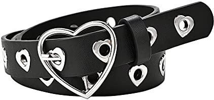 Jungerhouse Gürtel Damen Nietengürtel Schmaler Damengürtel Schwarz Ledergürtel Transparent PVC Herz Pattern Schmal Taillengürtel Punk Gothic Partygürtel