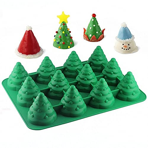 TSLBW 12 Cavity 3D Christmas Tree Cake Mould - Non-Stick Silicone Mold for Cookie, Chocolate, Candles, Soap - DIY Tree Ornaments and Decoration