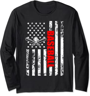 US American Flag Baseball Patriotic Baseball Long Sleeve T-Shirt