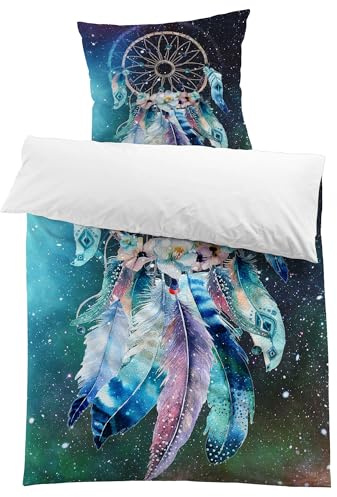MUSOLEI Traumfänger Bettwäsche 135x200 Mädchen Mikrofaser-Polyester dunkelblauer Bettbezug 135x200cm mit 1 Kissenbezug 80X80cm Bettwäsche Set mit Traumfänger