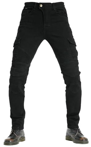 HULG Pantalon de moto en denim résistant à la chute, jeans à jambe droite avec 4 types de dispositifs de protection, Noir, XXL