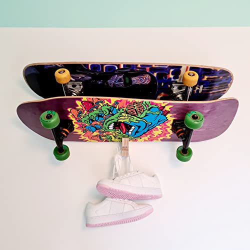 Natürliche Lebensfreude - 2er Skateboard Halter - Wand - Made in Germany - 2 Skateboards - Snowboard - Longboard - Wandhalter - Halterung - Holz - Plastikfrei - Nachhaltig - Organizer