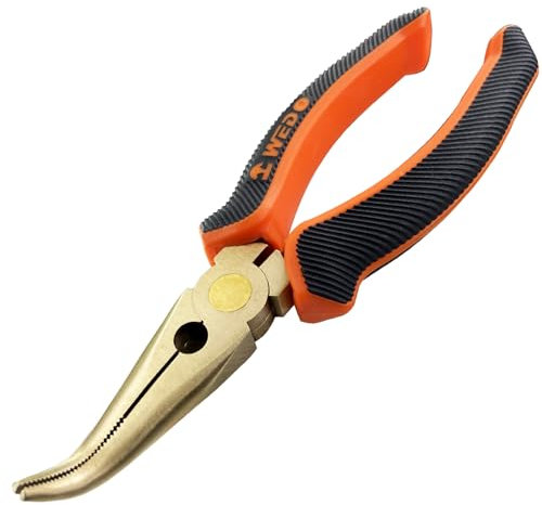 WEDO Non-Sparking Bent Needle Nose Pliers 45 Degree, Long Nose Pliers, Wire Cutters, Used for Cutting Clamping Pinching Jewelry Making, Aluminum Bronze, DIN Standard, BAM & FM Certificate, 6”, 150mm