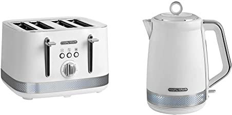 Morphy Richards Illumination Kettle and Toaster Set, 1.7L Rapid Boil Kettle, 4 Slice Toaster Variable Browning and Width Slots, Matching Set, White, 108021 | 248021