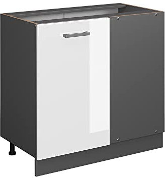 Vicco Eckunterschrank R-Line, Weiß Hochglanz, 86 cm | Verbindet zwei Küchenseiten · Ohne Arbeitsplatte · Höhenverstellbare Füße · 1 Tür · Großer Innenraum ✓
