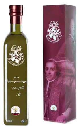 L'Olio dei Papi 100% Huile d'Olive Extra Vierge Italienne extraite à froid des oliveraies centenaires des anciennes terres des Papes 0,5 LT (étui)