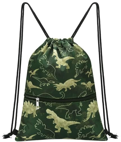 WAWSAM Dinosaurier Turnbeutel kinder, Rucksack mit Kordelzug für Jungen | Wasserdichte Sportbeutel für Sport und Strand, Schwimmtasche kinder mit Reißverschlusstasche für Geburtstag Geschenk