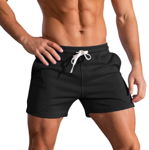 Pantalones cortos para correr de 3 pulgadas para hombre, pantalones cortos para entrenamiento de gimnasia, pantalones cortos para culturismo, pantalones cortos deportivos de algodón Negro 2XL