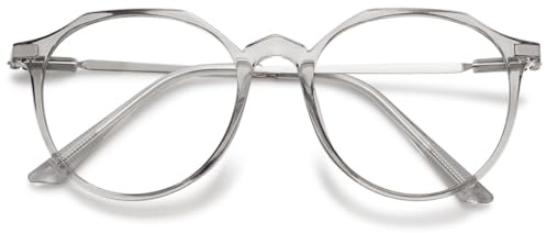 KOOSUFA Runde Blaulichtfilter Brille Brillengestelle Mode Computerbrille Damen Herren Verlaufsrahmen Metallbügel Brillenfassung Gaming Brille Fakebrillen ohne Stärke Durchsichtig Grau
