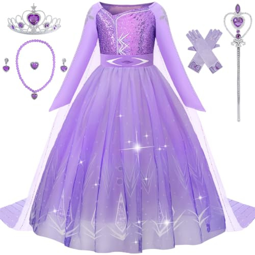 Aoiviss Filles violet à manches longues Princesse Costume Paillettes Robe de Princesse Fête Déguisement Carnaval Cosplay 100
