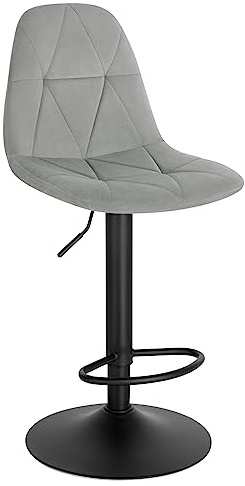 Lestarain Barhocker, Tresenhocker, Bistrohocker, Design-Hocker mit Rückenlehne, höhenverstellbar, 360° Drehhocker, Barstuhl mit Samtbezug, aus Metall, Sitzhöhe 60-81 cm, hellgrau, LBAI64002-1