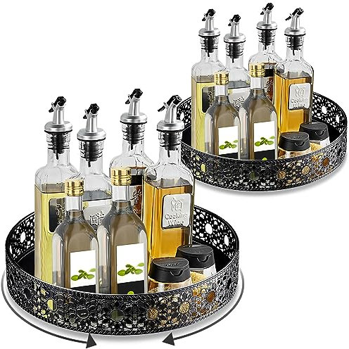2 Stück Drehteller Kühlschrank Organizer Edelstahl Küche Organizer 360° Drehteller gewürz Organizer, Schrank Organizer Küchen Organizer Drehteller Kühlschrank für Küche Gewürze Gewürzgläser, Schränke