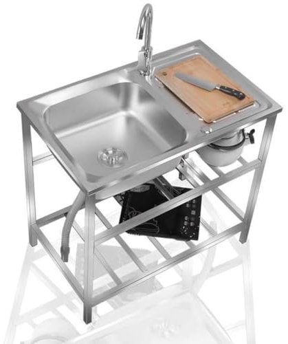 NILZA Lavello da Esterno in Acciaio Inox Lavabo Lavello da Cucina, Lavatoio da Giardino Mobile Lavelli Commerciale, Lavabo di Utilità con Staffa (Color : Cold, Size : 75x40cm/30x16in)