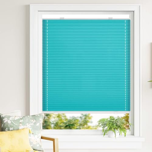 Plissee Ohne Bohren Verdunkelung 70 x 180 cm Einfache Montage, Pflegeleicht Faltrollo Klemmrollo inkl. Zubehör für Schlafzimmer, Blau