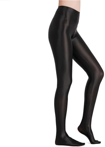 HTRUIYATY Glänzend Strumpfhosen Damen Seidenglatt Glitzer Strumpfhose mit Naht Hinten Tanzstrumpfhose ReißFest Satin Leggings