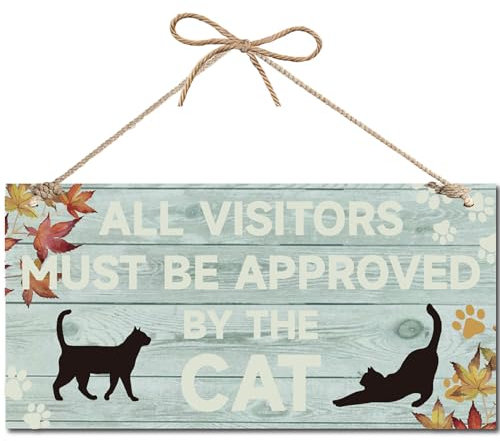CREATCABIN Targa in Legno da Appendere con Gatto Nero per La Decorazione della Porta D'Ingresso - Rettangolare, Rustica, Decorazione da Parete 30x15cm