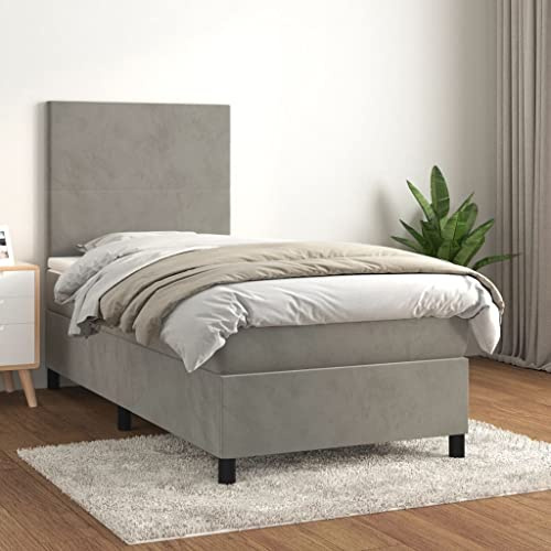 CKioict Palettenbett Modernes Bettgestell Jugendbett Boxspringbett mit Matratze Hellgrau 80x200 cm SamtGeeignet für Arbeitszimmer, Wohnzimmer, Hotel
