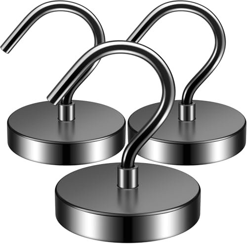 FINDMAG Lot de 3 crochets magnétiques puissants noirs de 45,4 kg + aimants robustes avec crochets pour murs de navires de croisière, cabines de croisière, suspension, grill, outils, cuisine
