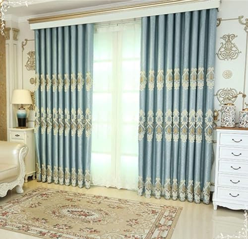 Beydodo Gardinen Verdunkelnd mit Ösen 107x147CM, Vorhänge Blickdicht 2er Set Stickerei mit Blumen Motiv Nordisch Blau Verdunkelungsvorhang Kinderzimmer Wohnzimmer Schlafzimmer