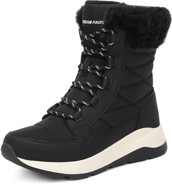 DREAM PAIRS Botas de nieve de invierno para mujer, impermeables, cálidas, de piel sintética, cómodas, para exteriores, Negro -, 39 EU