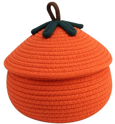 Cestino Di Zucca Di Halloween, Cestino Portaoggetti Cesto Cestino In Corda Di Cotone Intrecciato Con Coperchio, Cestino Organizer Design Zucca Halloween Per Giocattoli, Caramelle, Snack