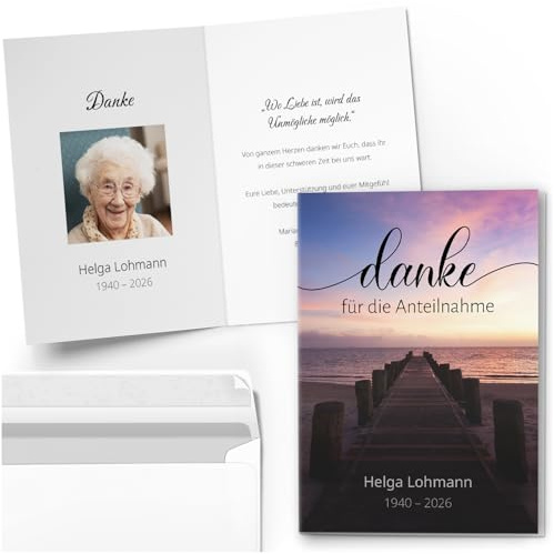Einladungskarten Manufaktur Hamburg 10 personalisierte Trauer Danksagungen Dankeskarten mit eigenem Text und Foto | Individuell anpassbare Trauerkarten mit Briefumschlägen | Karten Design 21