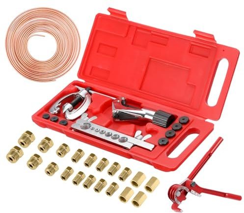 GEARMONSTER Évaseur de tuyau de frein double et simple pour conduites de frein, 7,62 m Ø 4,75 mm Câble de frein avec 16 connecteurs + 4 connecteurs, pince à plier, kit de conduites de frein