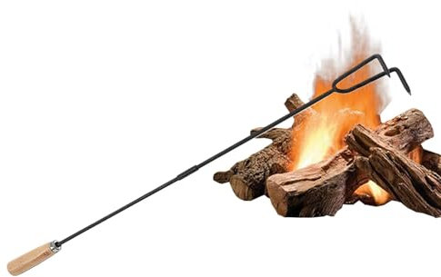 SVCEQZE Feuerpoker im Freien, Feuerpoker | Lagerfeuerpoker für Feuerstelle | 33-Zoll-Kaminschürhaken mit Holzgriff, langer Lagerfeuerschürhaken, Feuerstellenwerkzeuge für den Innen- und Außenbereich