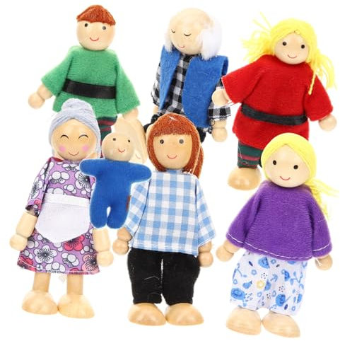 DRESSOOS Puppenhaus Figuren Puppen 7 Teiliges Holzpuppenhaus Puppenfamilie Mit Beweglichen Figuren Für Ideal Für Rollenspiele Und Kreative Geschichten Fördert Die Fantasie Und Das Spielvergnügen