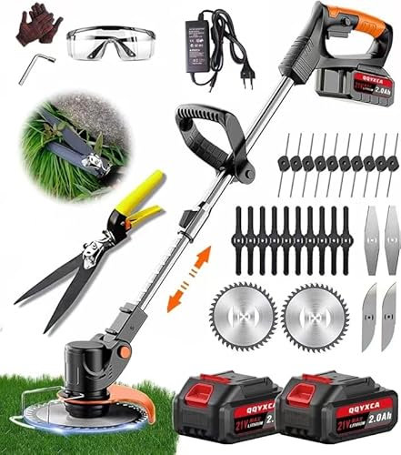 Cordless Strimmer, 2 in 1 Grass Trimmer/Edge Cutter, 21V Brushless Electric Strimmer with 2 x 4.0Ah Battery & Charger, 12in(30cm) Cutting Diameter Garden Strimmer, Brush Cutter for Weeds Flower Trees