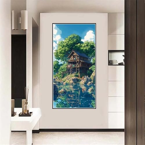 Malen Nach Zahlen Erwachsene groß 16x32 inch Malen Nach Zahlen Meer, DIY Malen Nach Zahlen Haus mit 3-Pinseln und Acrylfarben Handgemalt Ölgemälde Leinwand Bastelset,Home Decor Frauen Geschenk-y1395
