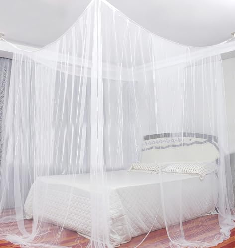 LEMESO Moustiquaire Lit Double 2 Places 220x200x200 cm, Gran Moustiquaire Anti-Moustique avec Kit d'Installation Complet Crochets, Vis, Cordon