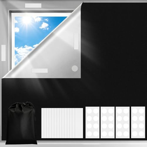 Newthinking Blackout Blinds Stick On 300X145CM, 100% Blackout Blinds Temporary Curtain for Window, No Drill Portable Black Out Blind for Bedroom, Nursery, Loft