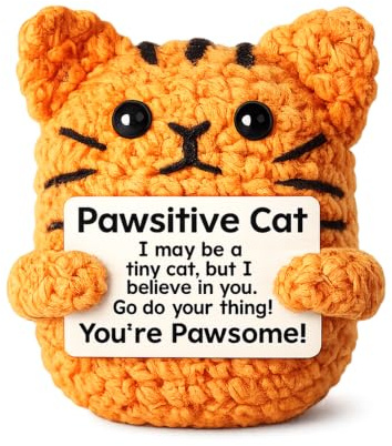 Glücksbringer Katze Geschenke für Freundin Du schaffst das Gehäkelte Katze | Positive Katze mit Ermutigungskarte Pocket Hug Mutmacher Geschenk, Geburtstagsgeschenk, Einschulung Geschenk